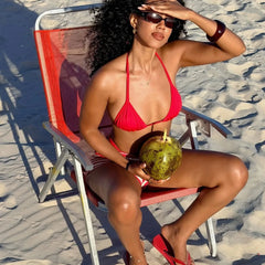 Solid Swimsuits Halter Triangle Bikini 3 Piece Set