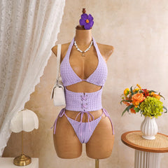 Solid Textured Bubble Fabric 2 Piece Bikini Set