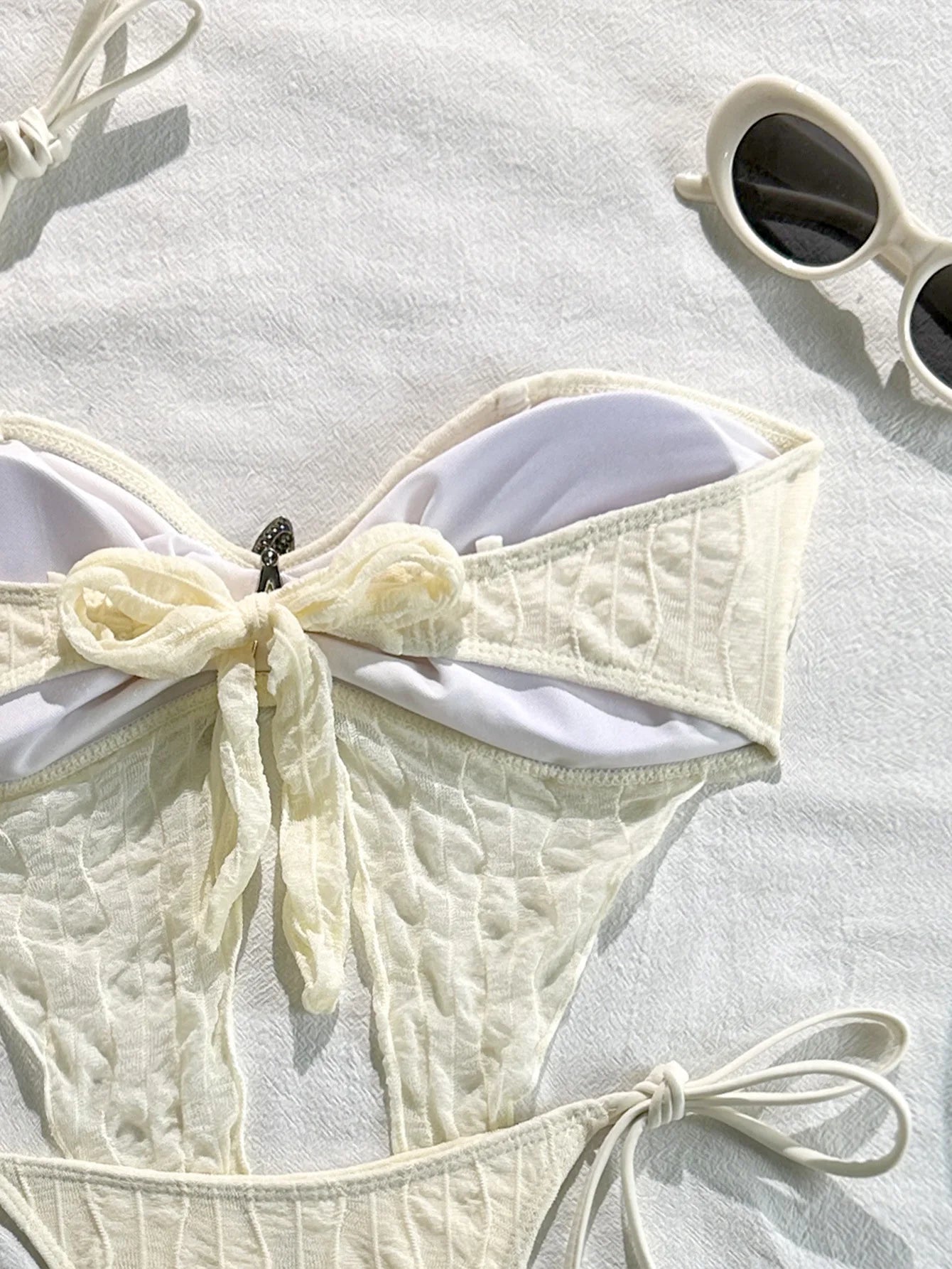 Solid Textured Spaghetti Strap Bikini Set