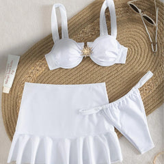 Solid White 3 Piece Bikini Set