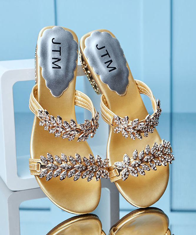 Splicing Chunky Gold Zircon Slide Sandals Peep Toe