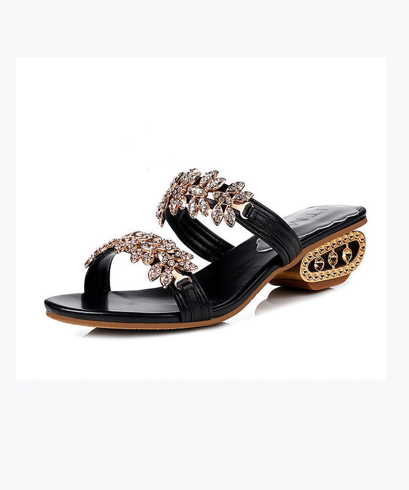 Splicing Chunky Gold Zircon Slide Sandals Peep Toe