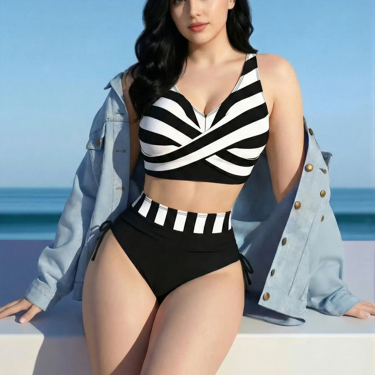 Stripe Print 2 Piece Bikini Set