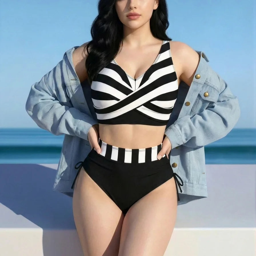 Stripe Print 2 Piece Bikini Set