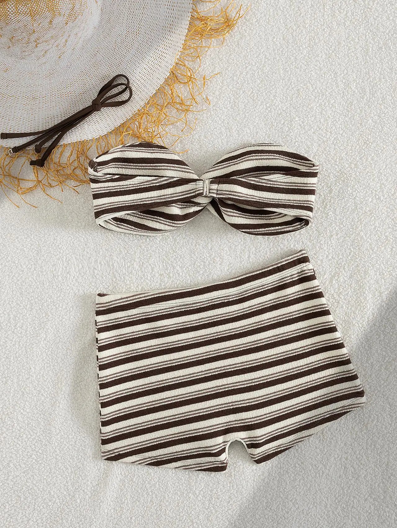 Striped Ribbed 2 Piece Tankini Set