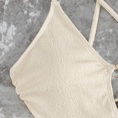 Textured One Piece Swimsuit Crisscross Thin Strap Deep V Star Pendant Front Tie Cutout High Cut Cheeky Beach Swimwear