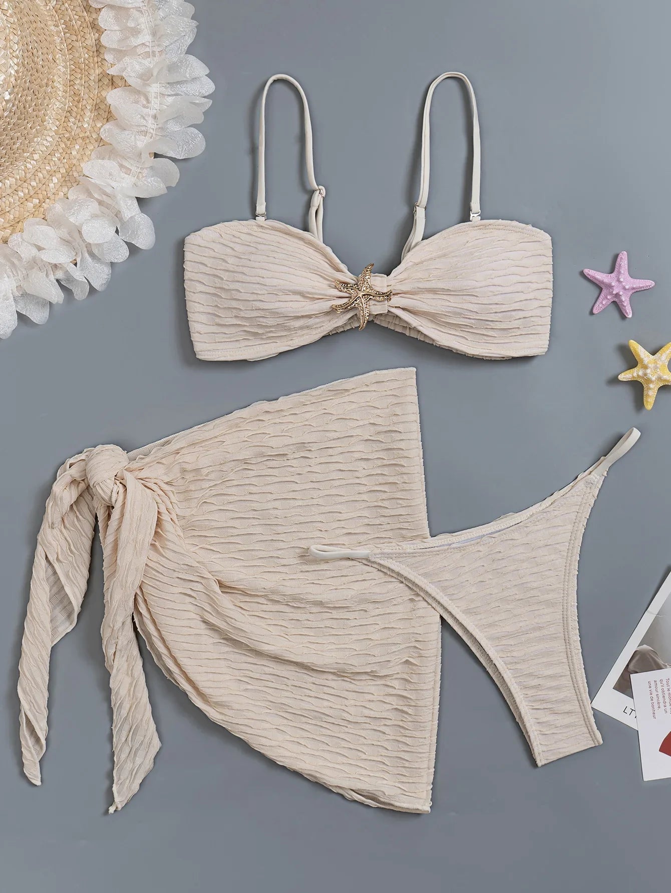 Textured Spaghetti Strap Bikini Set