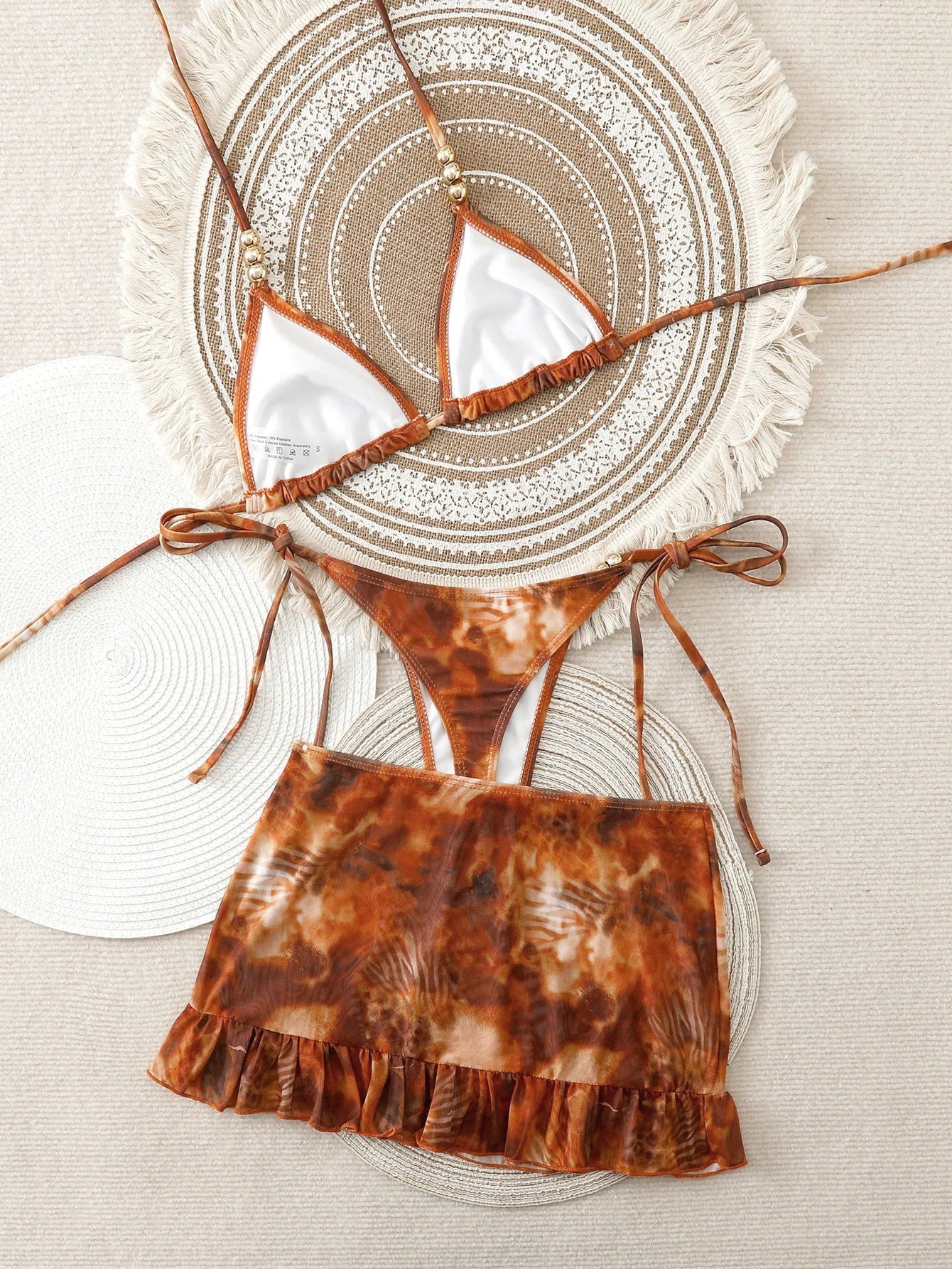 Tie Dye Print 3 Piece Bikini Set