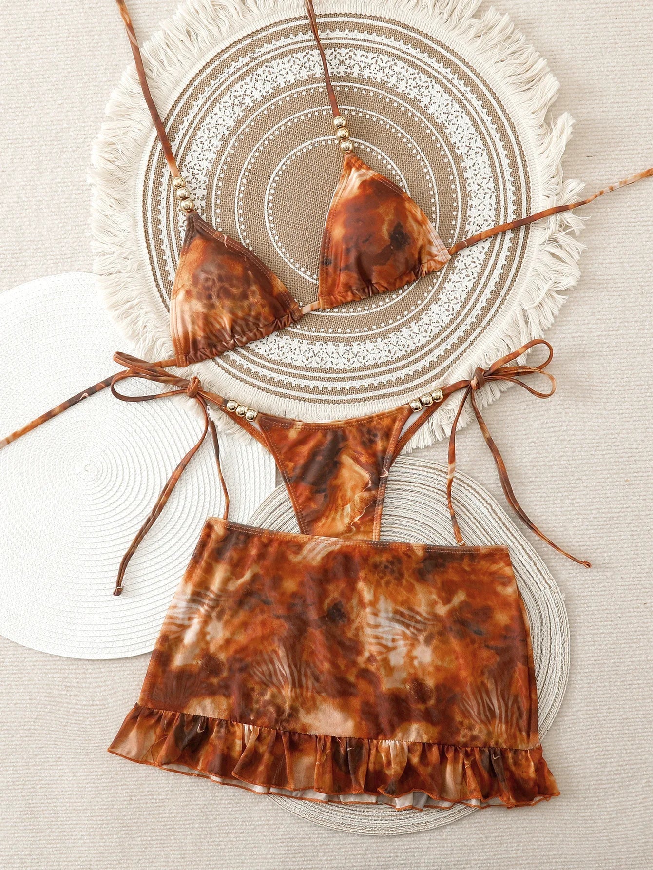 Tie Dye Print 3 Piece Bikini Set