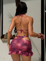 Tie Dye Print 3 Piece Bikini Set