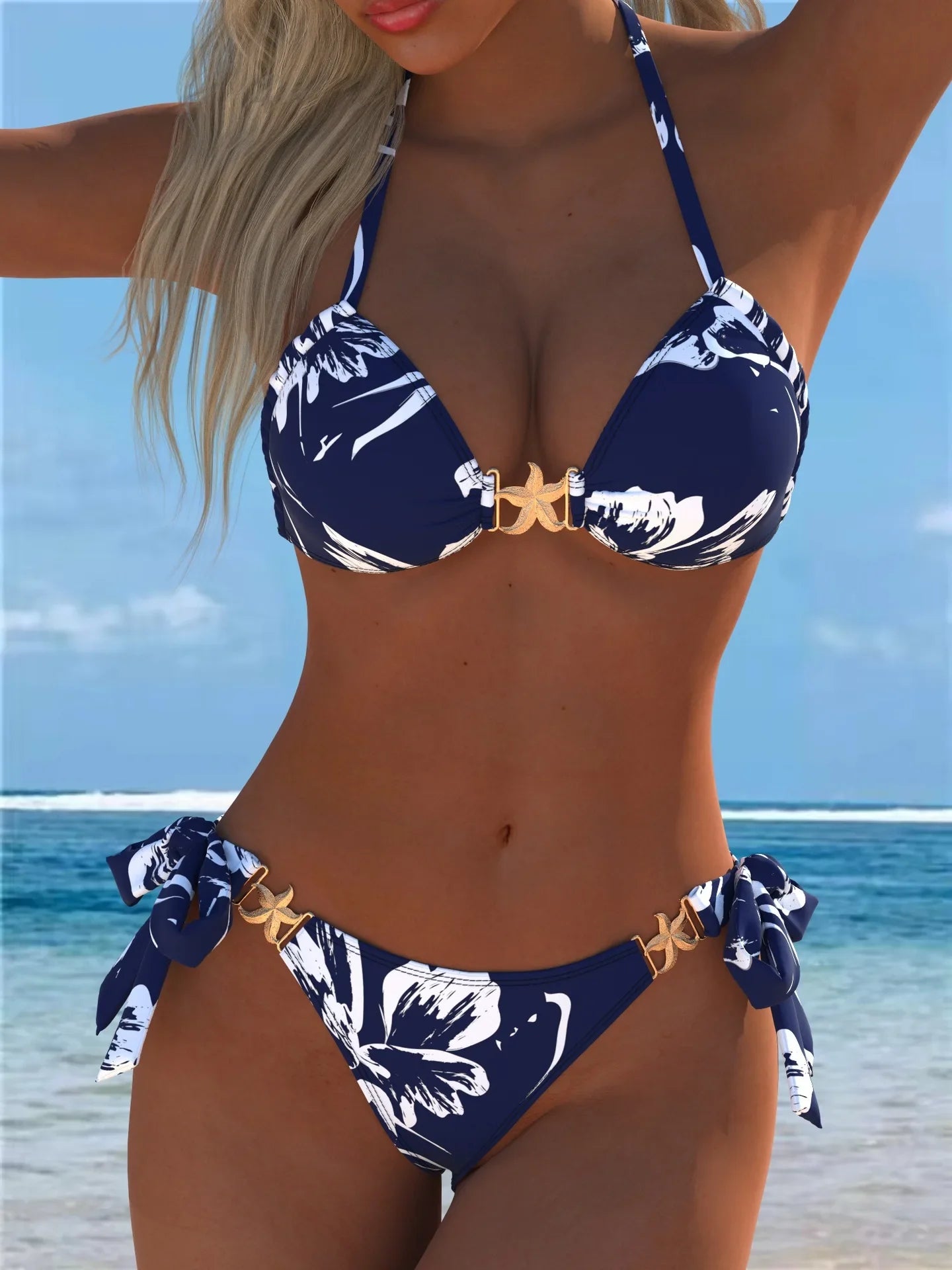 Tropical Palm Leaf Print 2 Piece Bikini Set