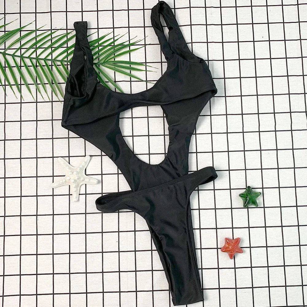 White Cut Out One Piece Swimsuit Buckle Belt High Cut Thong Bathing Suit Sleeveless High Stretch Nylon Beach Swimwear