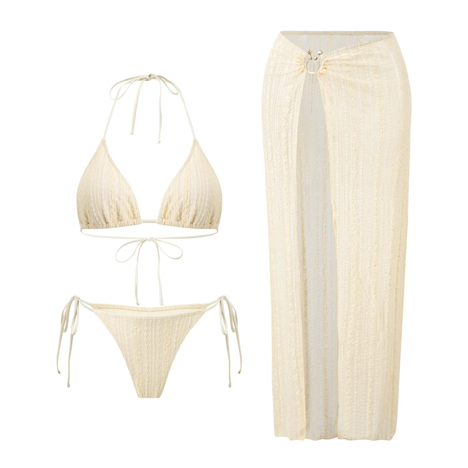 White Lace Halter Triangle Bikini Set