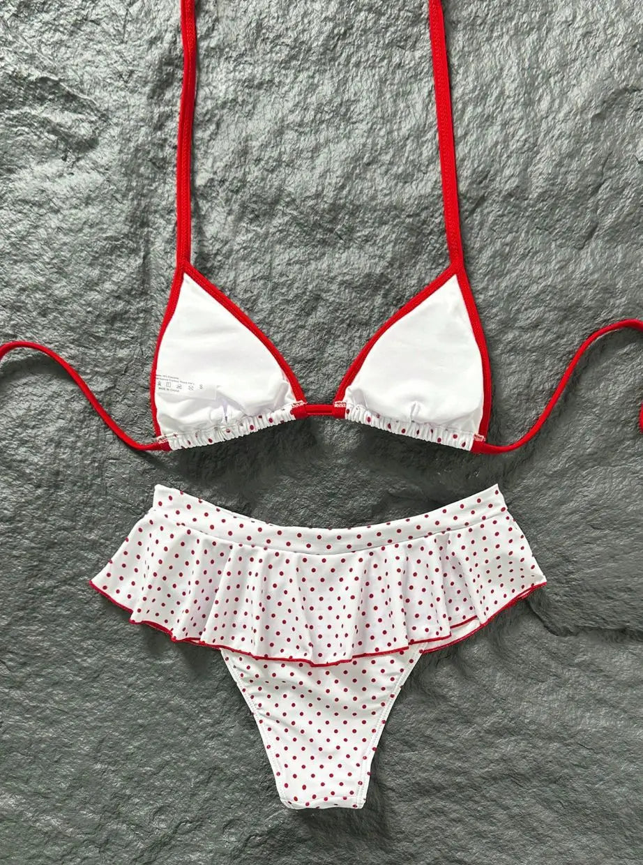 White Red Polka Dot 2-Piece Bikini Set