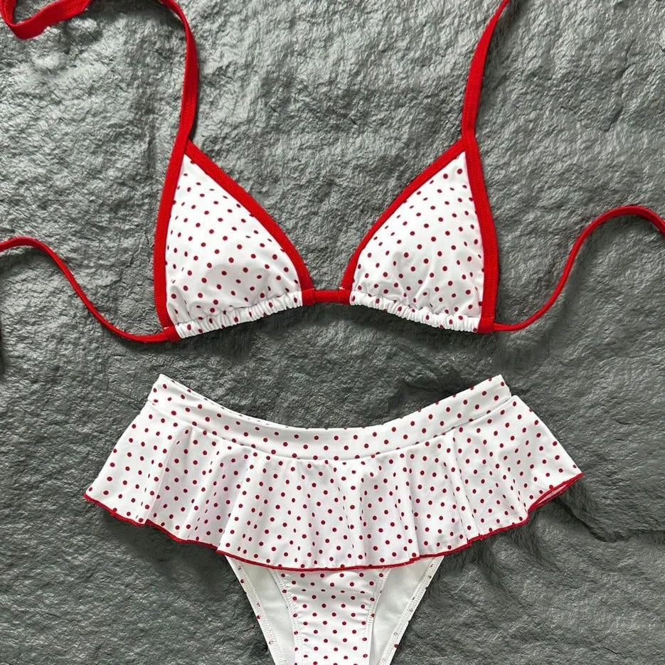 White Red Polka Dot 2-Piece Bikini Set