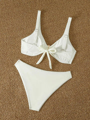White Solid Color High Waist Bikini Set
