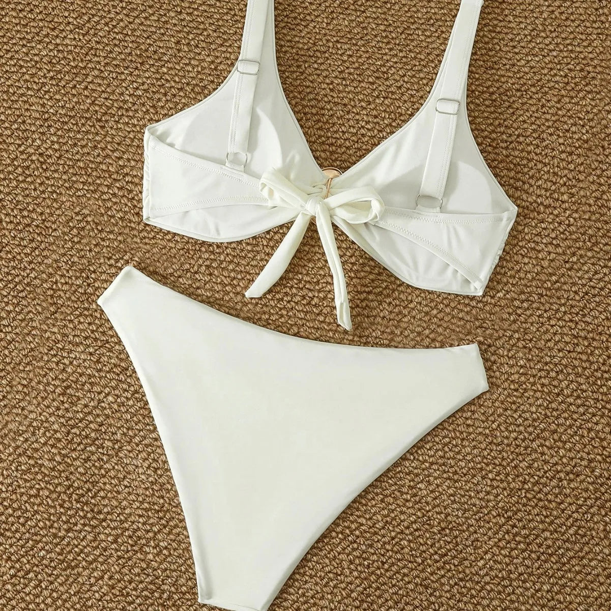 White Solid Color High Waist Bikini Set