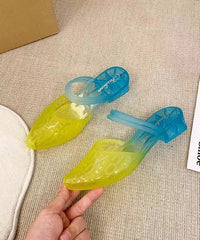 Yellow Graphic Chunky Slide Sandals Pointed Toe