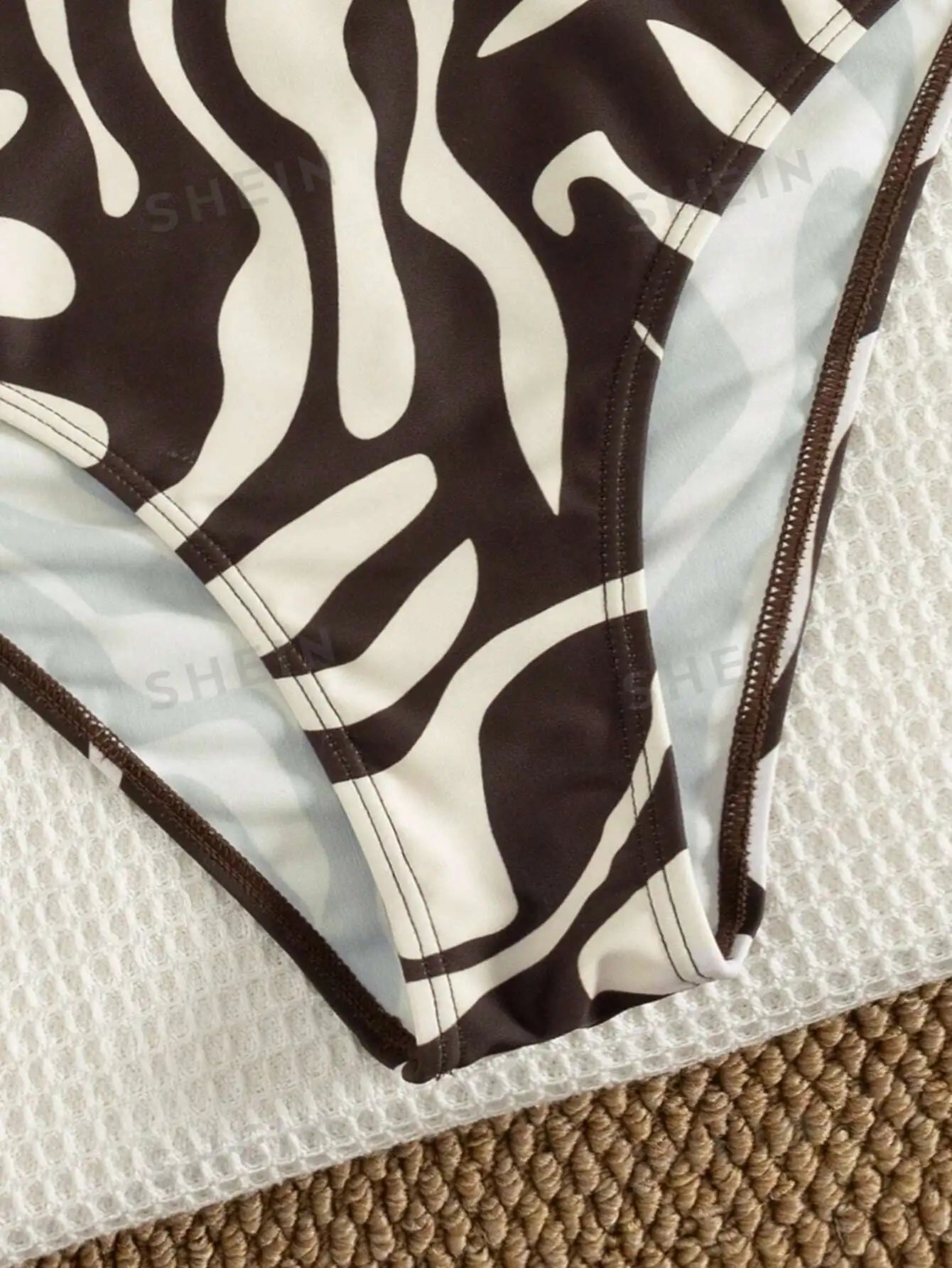 Zebra Print One Piece Suits Swimsuit Double Large Gold Metal Disc Cutout Halter Tie High Cut Bathing Suits Beach Swimwear