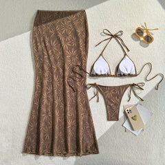 3 Piece Leaf Print Bikini Set