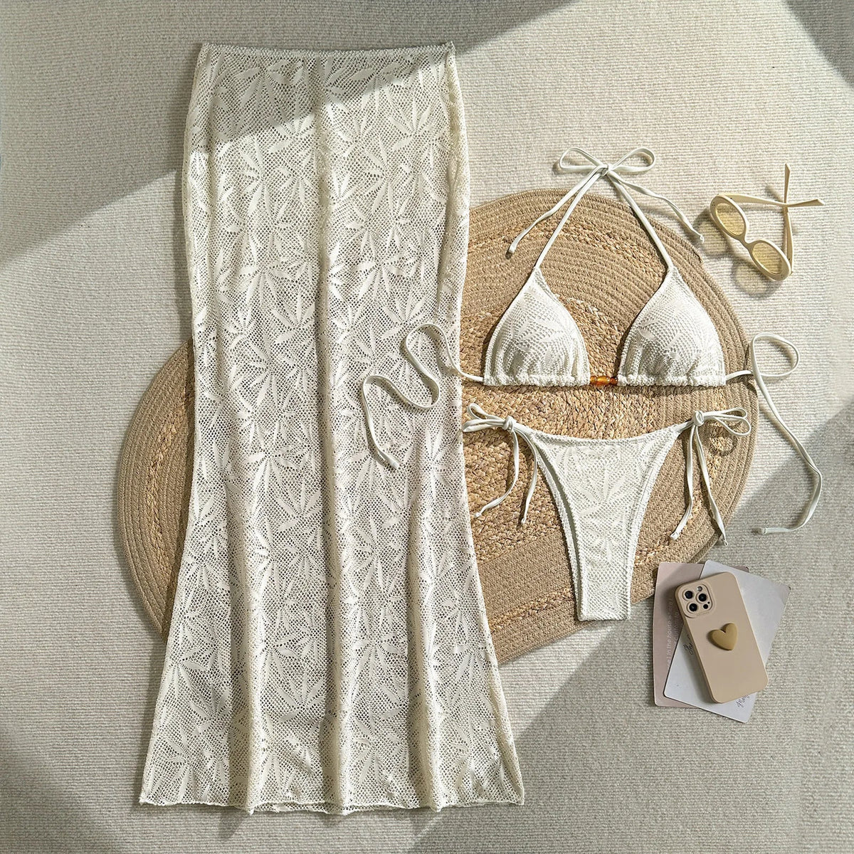 3 Piece Leaf Print Bikini Set