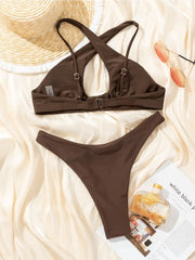 Bikini 3D Flower Hollow Out Halter Backless Swimsuit 2 Piece Set