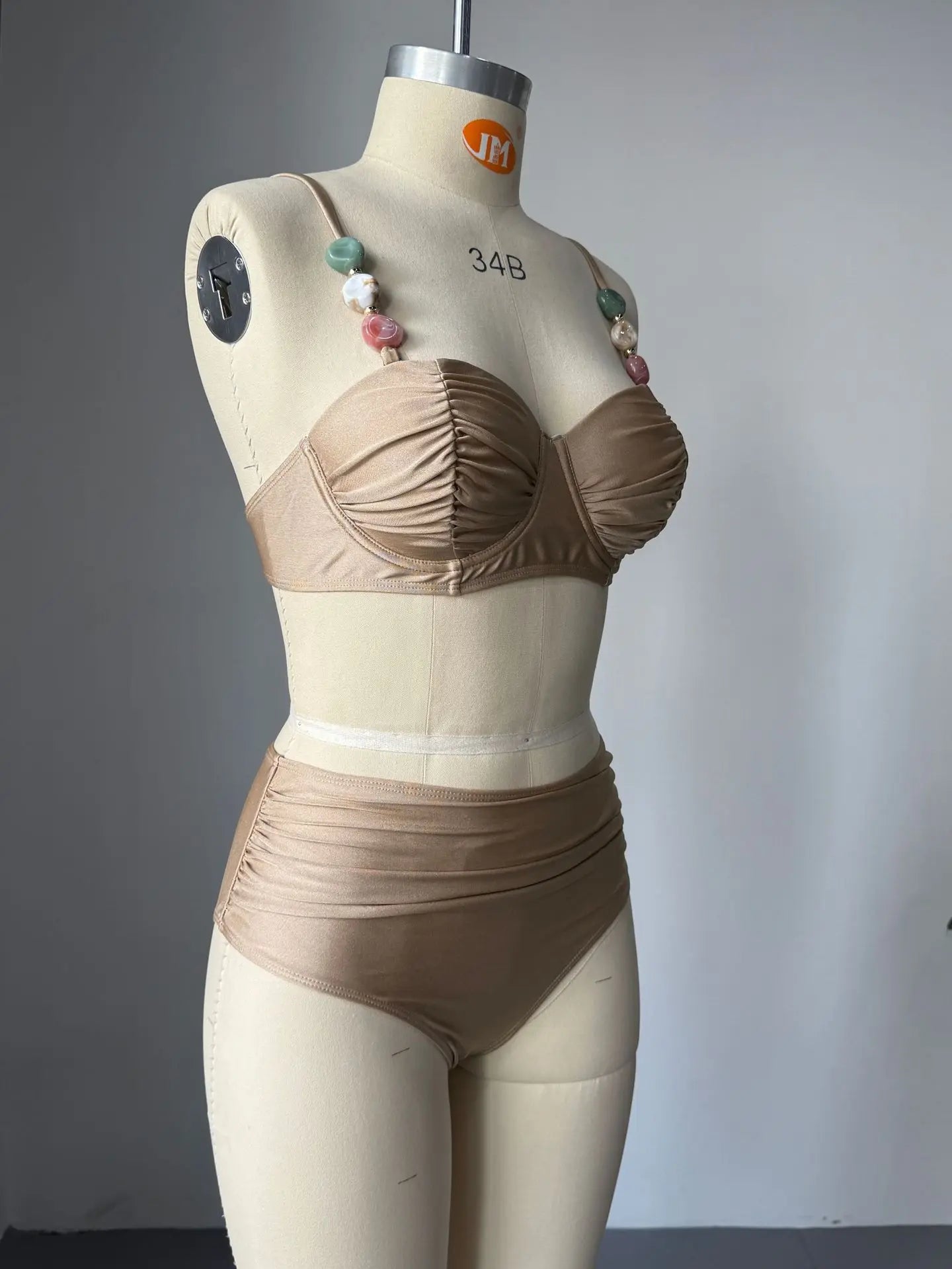 High-End Solid Color Tie-Front Two-Piece Bikini Set