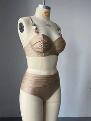 High-End Solid Color Tie-Front Two-Piece Bikini Set