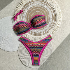 Orange Multicolor Geometric Crochet Bikini Set