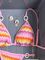 Pink Multicolor Zigzag Textured Bikini Set