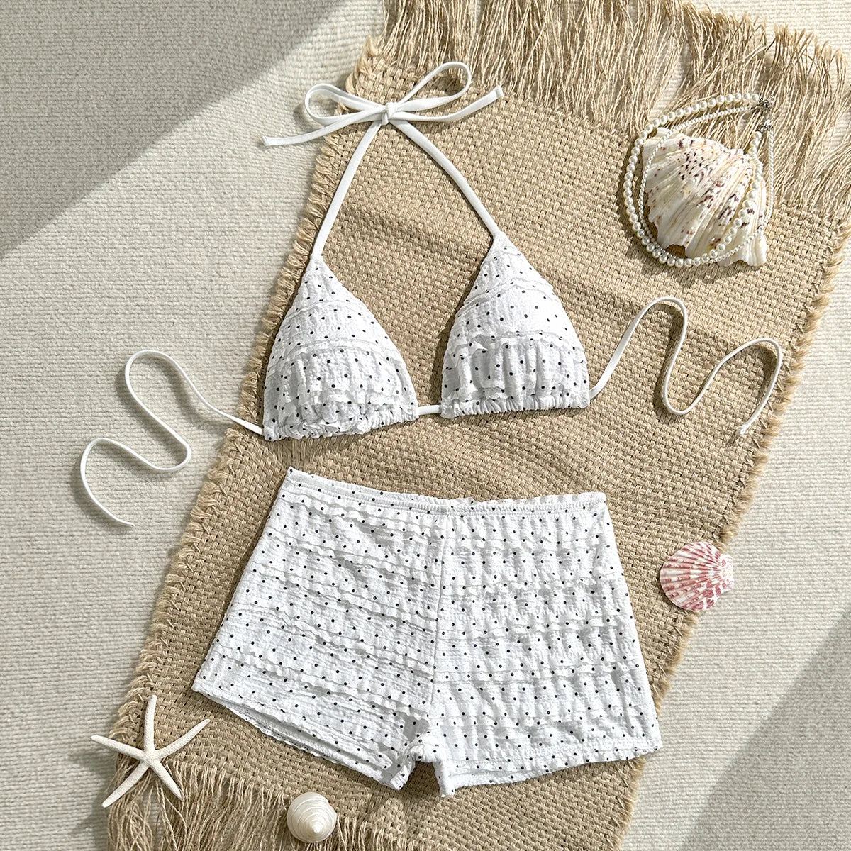 White Polka Dot 2 Piece Bikini Set