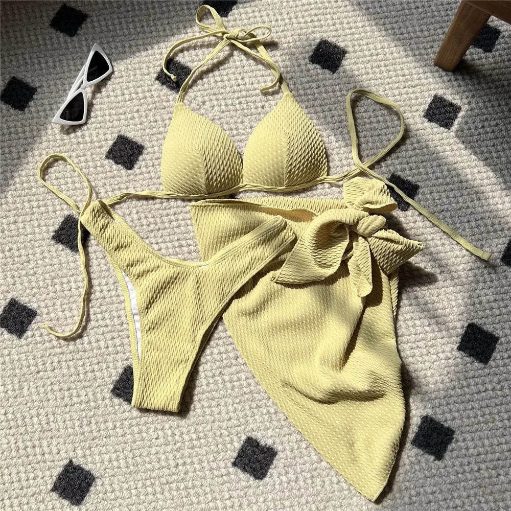 Yellow Push Up Bikinis Sets