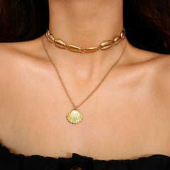 Golden shell multi-layered necklace