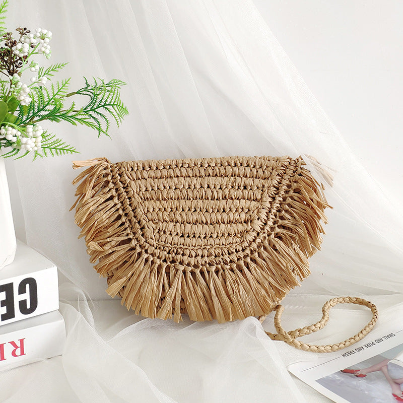 Handmade Crochet Tassel Straw Bag