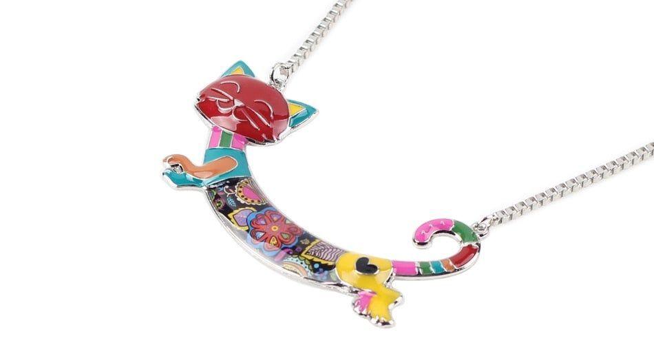 Acrylic Colorful Happy Cat Pattern Necklace