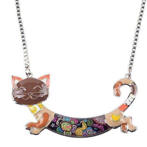 Acrylic Colorful Happy Cat Pattern Necklace