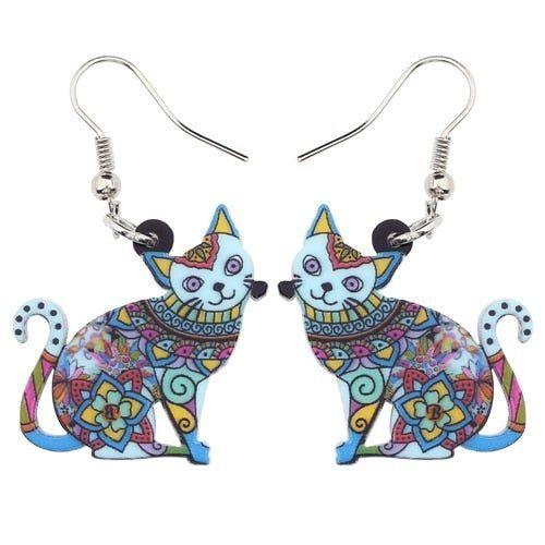 Acrylic Happy Floral Cat Pattern Earring