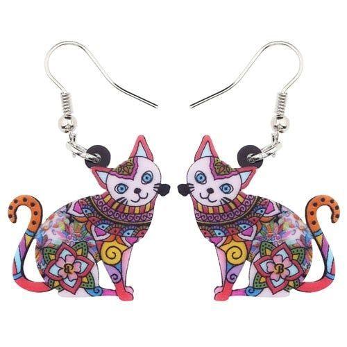 Acrylic Happy Floral Cat Pattern Earring