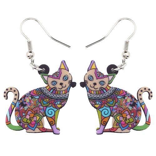 Acrylic Happy Floral Cat Pattern Earring