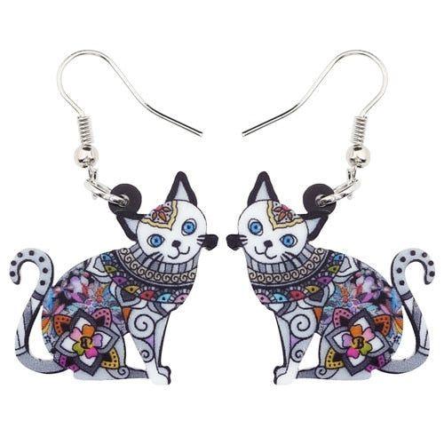 Acrylic Happy Floral Cat Pattern Earring