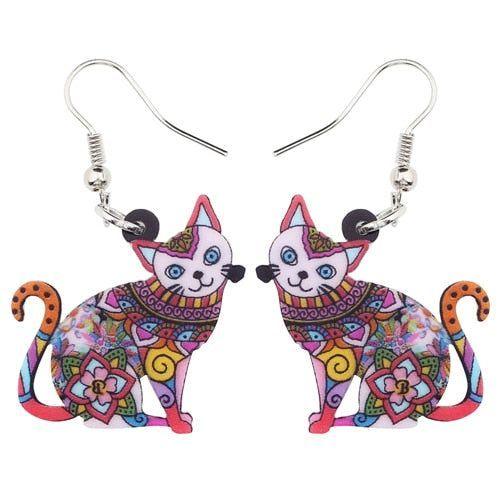 Acrylic Happy Floral Cat Pattern Earring