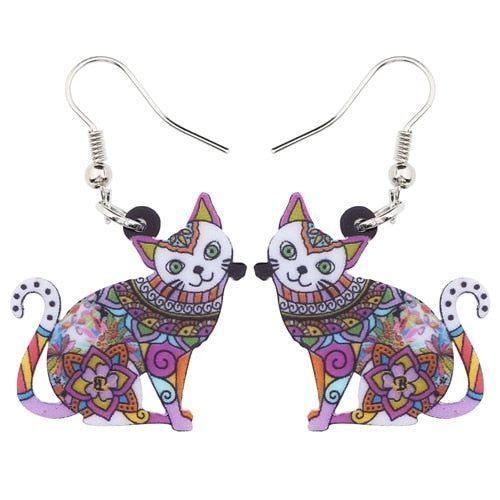 Acrylic Happy Floral Cat Pattern Earring