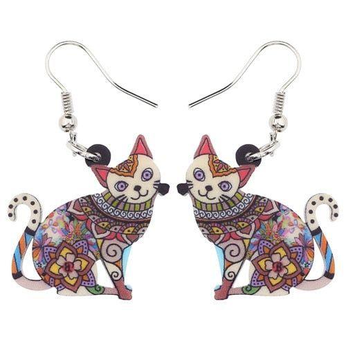 Acrylic Happy Floral Cat Pattern Earring