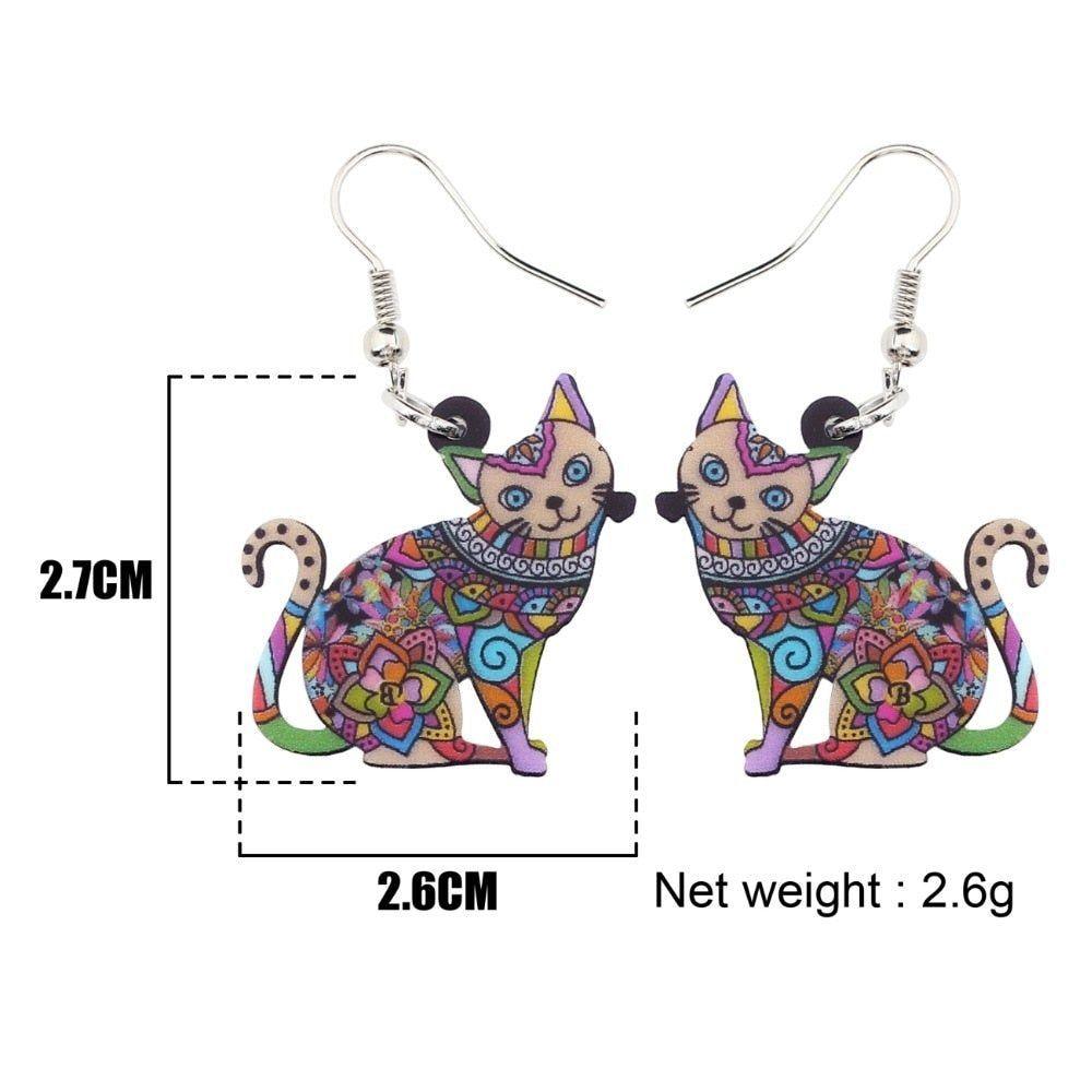 Acrylic Happy Floral Cat Pattern Earring