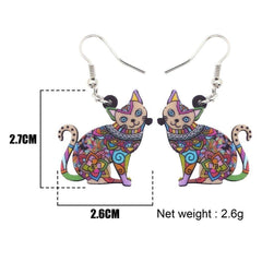 Acrylic Happy Floral Cat Pattern Earring