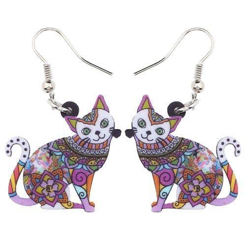 Acrylic Happy Floral Cat Pattern Earring