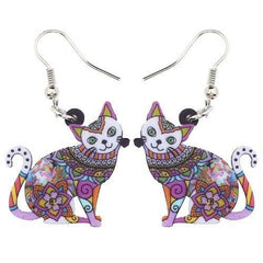 Acrylic Happy Floral Cat Pattern Earring