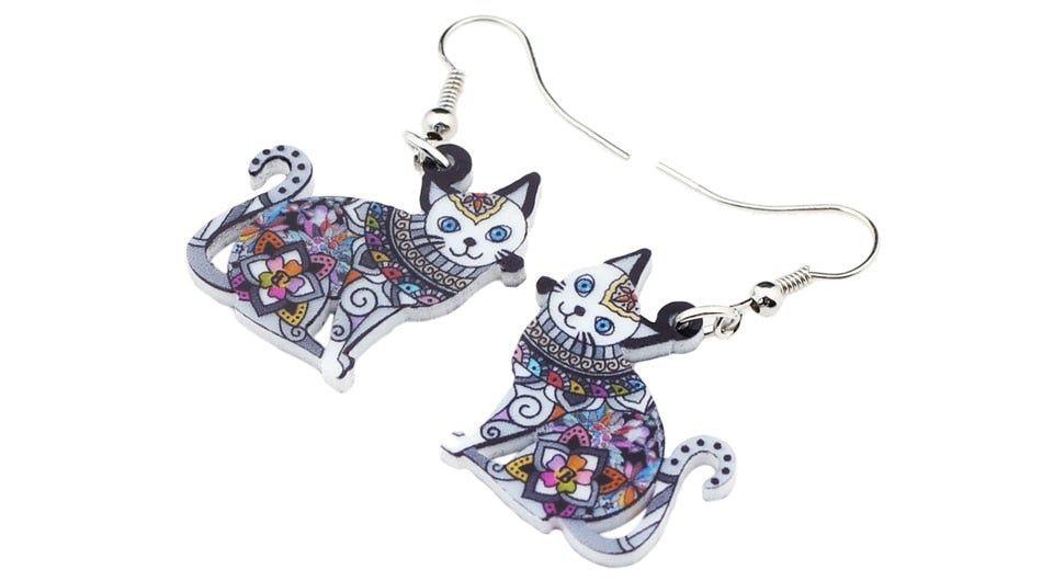 Acrylic Happy Floral Cat Pattern Earring