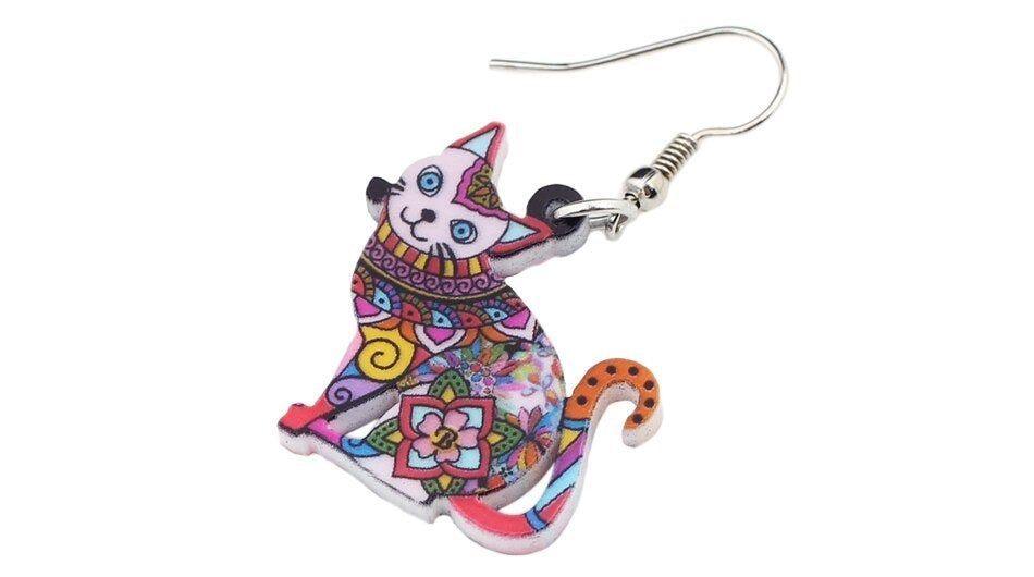 Acrylic Happy Floral Cat Pattern Earring