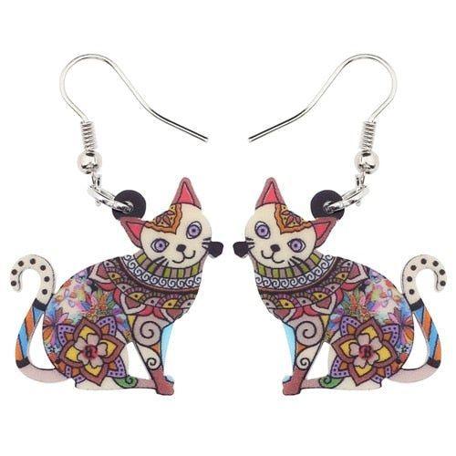 Acrylic Happy Floral Cat Pattern Earring